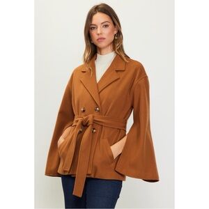 Womens Camel Belted Wool-Blend Coat